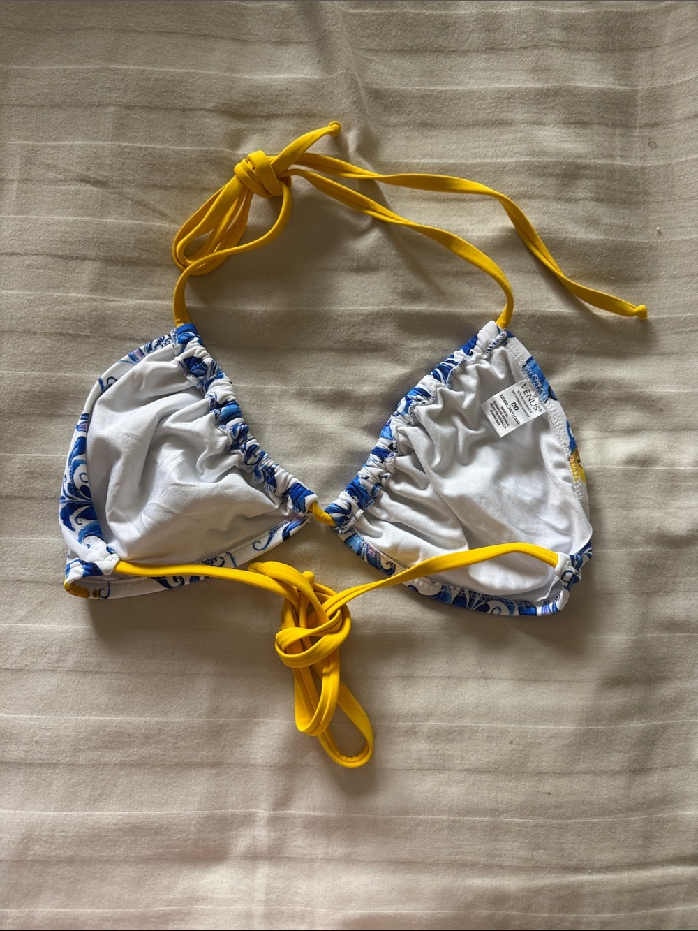 Venus Blue & White Swirl Bikini with Yellow Ties size DD (top) 10 (bottom) - Picture 3 of 5